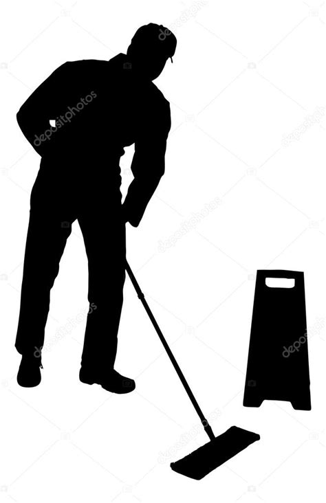 Silhouette Man Cleaning Floor With Mop — Stock Vector 53302785