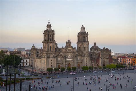 Zocalo Constitution Square And Metropolitan Cathedral At Sunset