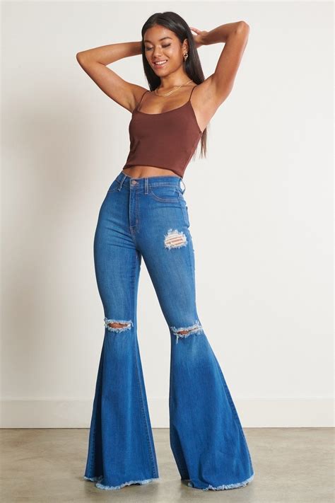 Ole High Cotton Distressed Denim Bell Bottom Flare Jeans ~ Medium Bl