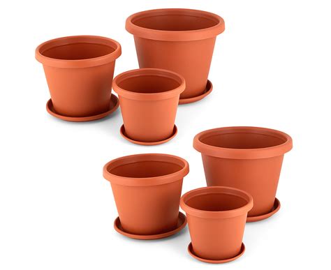 Set Of 6 Assorted Plant Pots And Saucers Terracotta Nz
