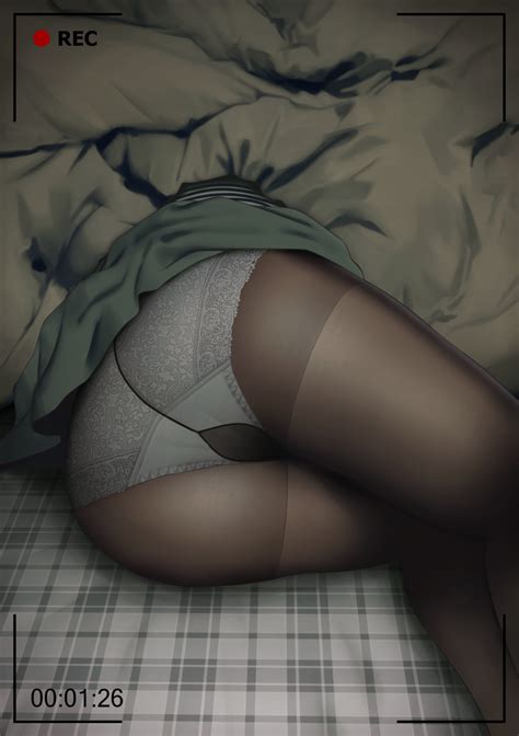 Ryokucha Michi Original Highres 1girl Ass Ass Focus Bed Black