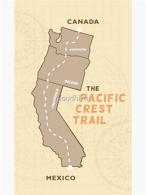 Pacific Crest Trail Map Print Pct Art Print For Sale By Cloudhiker