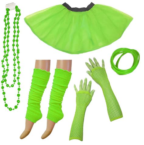 80s neon uv tutu skirt leg warmer gummies beads set hen party fancy dress outfit ebay