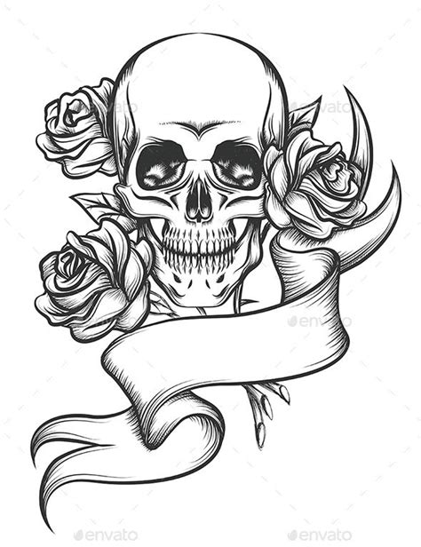 Check spelling or type a new query. Skull and Roses with Ribbon | Skull rose tattoos, Skull ...