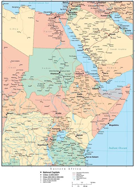 Eastern Africa Map With Countries Cities And Roads Map Resources