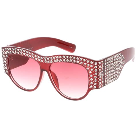 Women S Handcrafted Oversize Horned Rim Rhinestone Sunglasses Zerouv