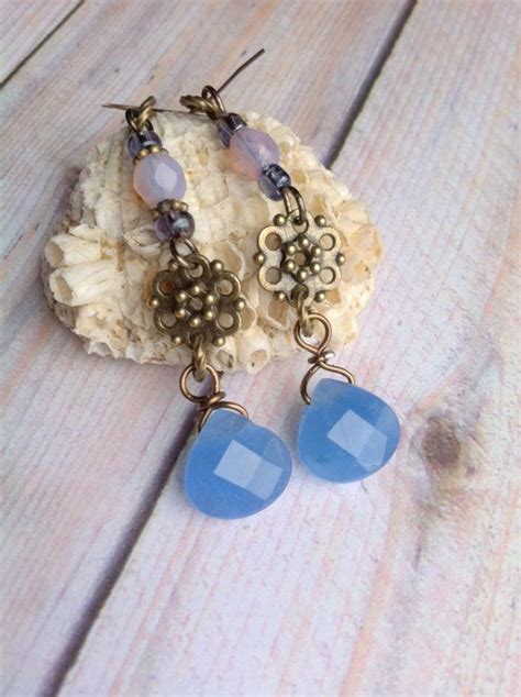 Blue Chalcedony Czech Glass Dangle Earrings By Aonjewelrydesigns