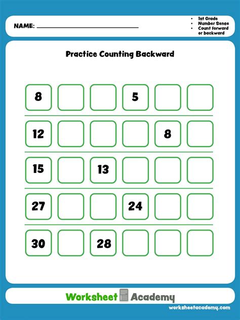 Practice Counting Backwards First Grade Math Worksheets Counting