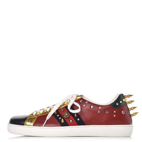 Gucci Calfskin Web Studded Mens Ace Sneakers 10 Red 244559 Fashionphile
