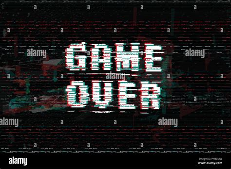 Game Over Screen Message Vector Illustration Glitch Effect Text