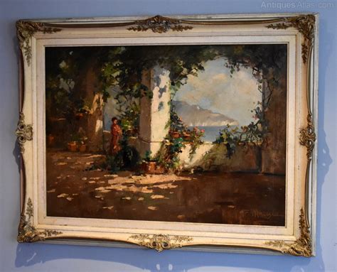 Antiques Atlas Italian Oil Painting Of A Terrace By The Sea