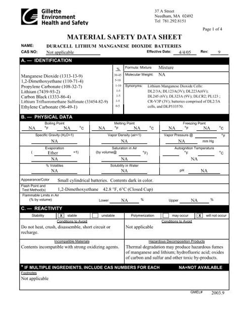 Material Safety Data Sheet Battery Systems