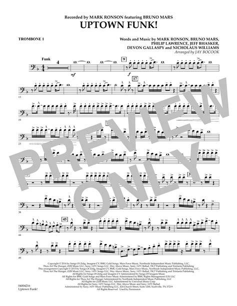 Uptown Funk Trombone 1 Sheet Music Jay Bocook Concert Band