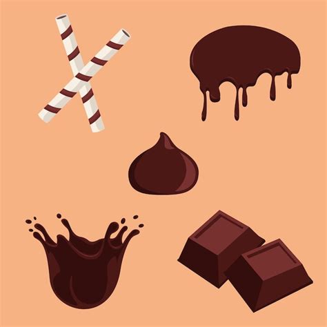 Vários Tipos De Coleção De Elementos Icônicos De Chocolate Vetor Premium