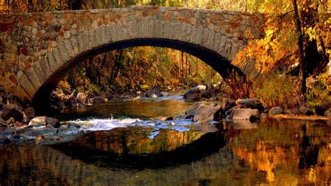 Bridge Golden Autumn Landscape Wallpaper 1920x1080