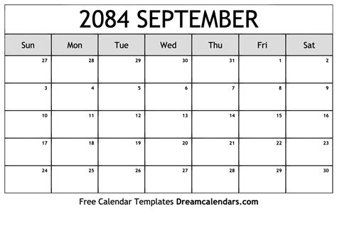 September 2084 Calendar Free Blank Printable With Holidays