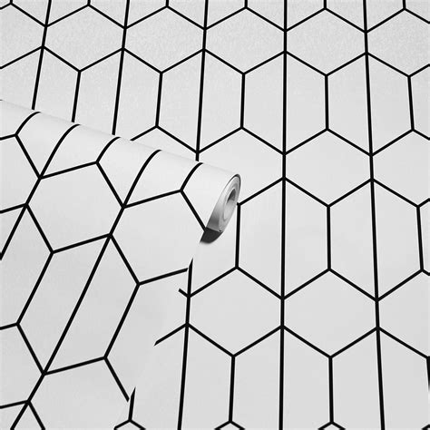 Shop Arthouse Linear Geo Trellis Plain Honeycomb Wallpaper