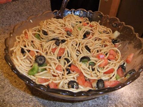 Summer italian spaghetti salad recipe is a spaghetti salad with fresh veggies and italian dressing. Spaghetti Salad Recipe | CDKitchen.com