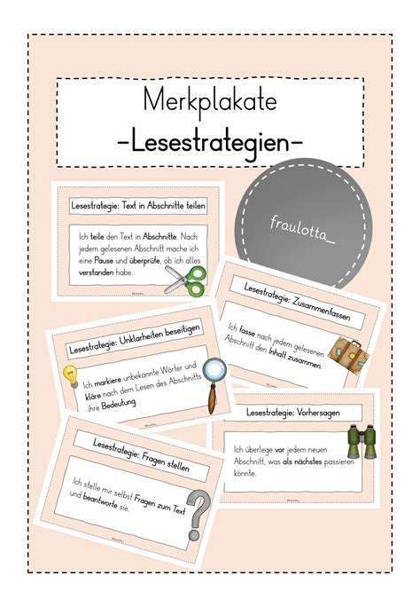 Merkplakate Lesestrategien Unterrichtsmaterial In Den Fächern Deutsch