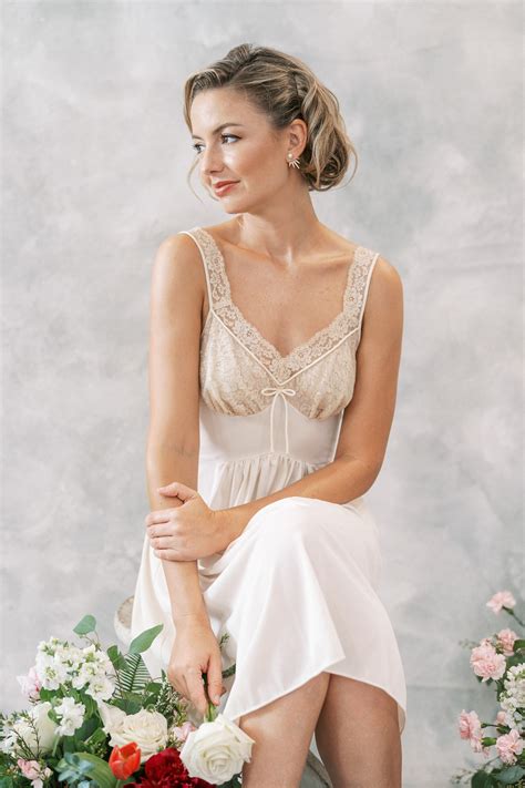 vintage 70s cream sheer lace nightgown boudoir lingerie slip etsy