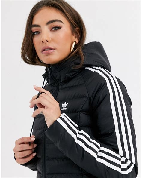 adidas originals three stripe slim padded jacket in black lyst