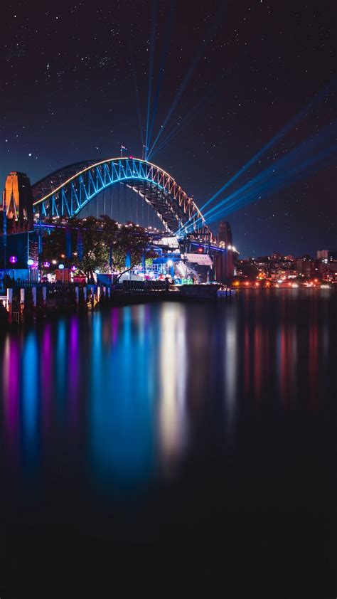 Download Wallpaper 1080x1920 Bridge Night City City Lights Sydney