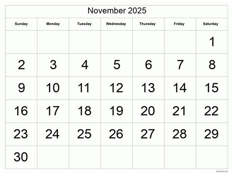 Printable November 2025 Calendar Free Printable Calendars