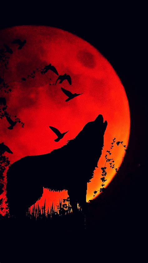 Wolf Howl Silhouette Full Moon Wolf Painting Moon