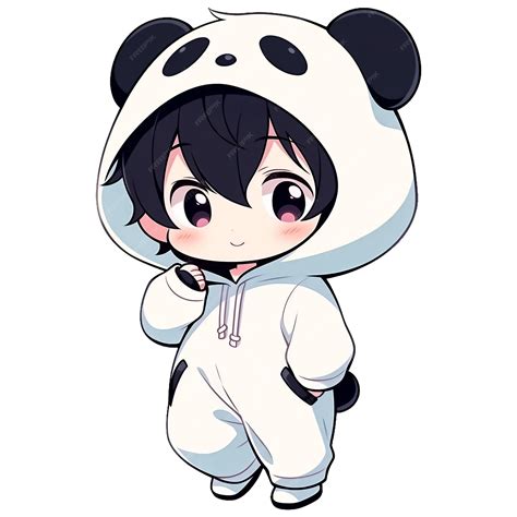 Premium Psd Chibi Boy Wearing A Panda Hoodie