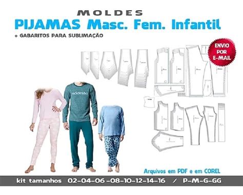Kit 3 Moldes De Pijamas Fem Masc E Infantil Digital No Elo7 Felipe Mastrogiacomo Pinheiro