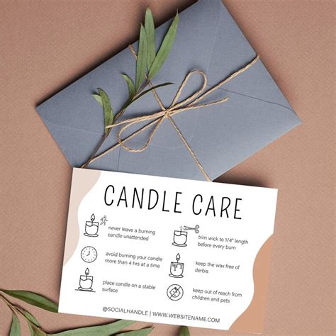 Candle Care Card Template Printable Candle Safety Etsy