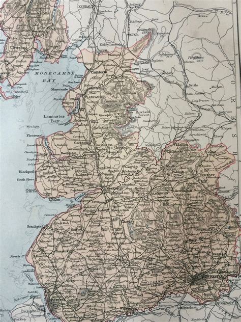 1875 Lancashire Original Antique Map Uk County Cartography