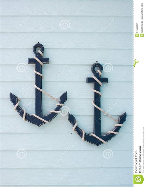 Wooden Anchor Stock Photo Image Of Port Blue Nautical 57557882