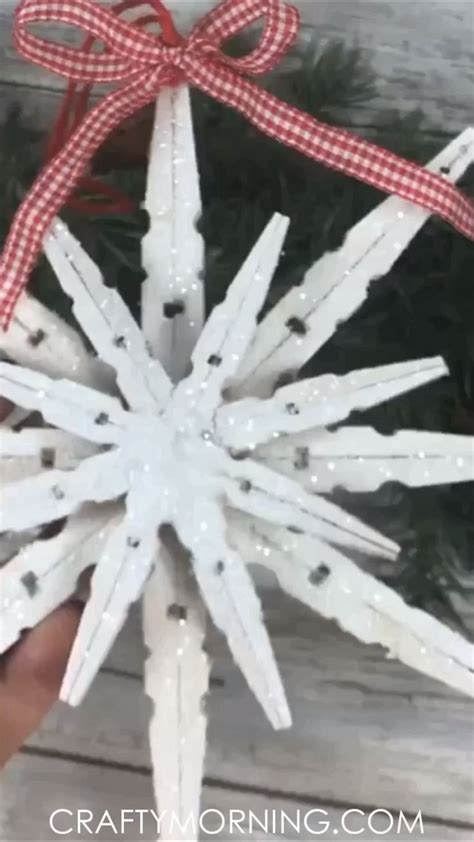 Clothespin Snowflake Ornaments Christmas Ornament Crafts Christmas