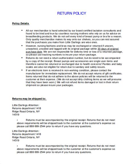 Return Policy Template 7 Free Word Pdf Document Downloads Free