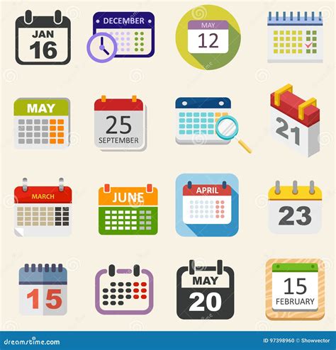 Calendar Icons Set Business Everyday Planning Collection Vector Stock