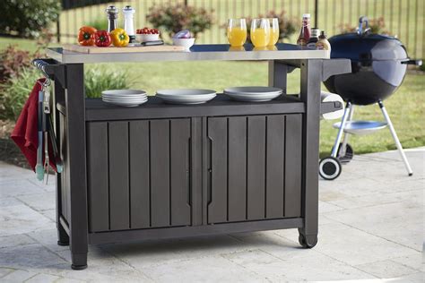 Keter Unity Xl Outdoor Kitchen Island Rolling Cart Bar Table And Storage