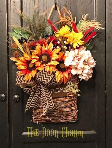 Fall Floral Basket Door Hanging Etsy Fall Door Decorations Fall