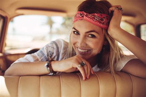 Smiling Woman On A Road Trip Stock Image Image Of Female Woman