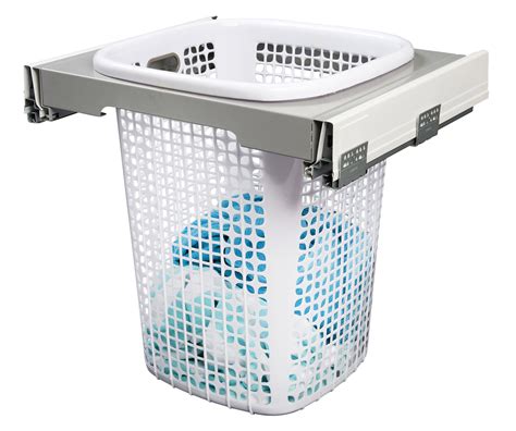 2 tier sliding basket with small grid,stackable cabinet organizer for under the sink,cupboard organizer space saving solution in kitchens,bathrooms,living rooms,bedrooms. KLH5560 Kimberley Concealed Pull Out Laundry Hamper