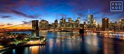 Panoramic View Of The Brooklyn Bridge And Lower Manhattan At Dusk Hd