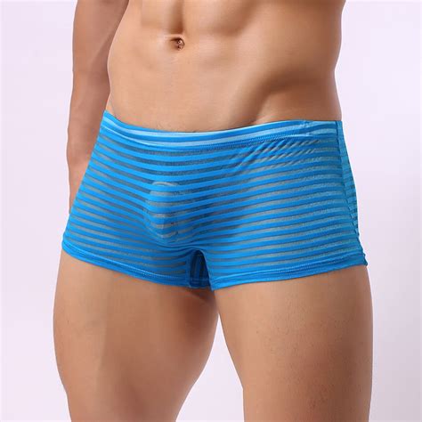 Uhuse Men S Sexy Underwear Fashion Transparent Stripe Boxer Briefs