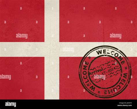 Welcome To Denmark Flag With Passport Stamp Stock Photo Alamy