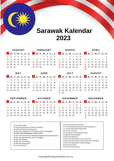Sarawak Cuti Umum Kalendar 2023 ️
