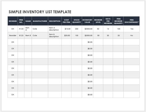 Free Inventory List Templates Smartsheet