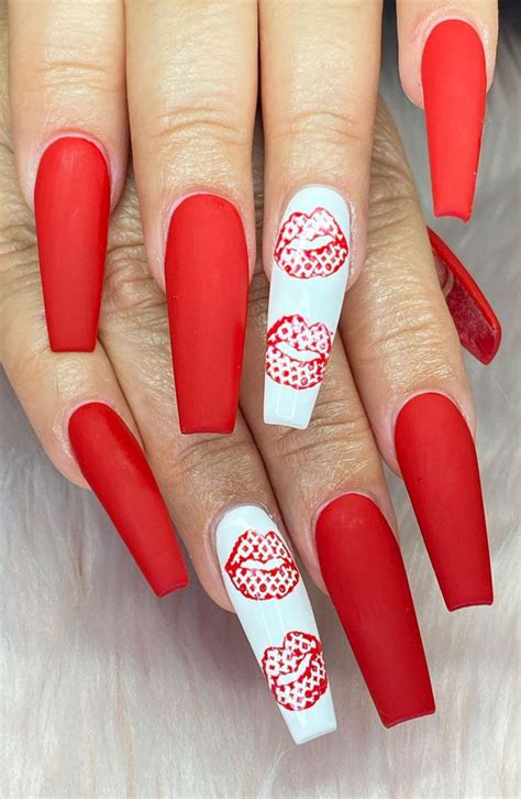 Beautiful Valentine’s Day Nails 2021 Louis Vuitton Kiss Red Nails