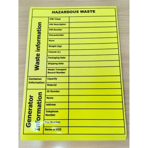 Pcs Yellow Water Proof Vinyl Sticker Label For Hazardous Wastes