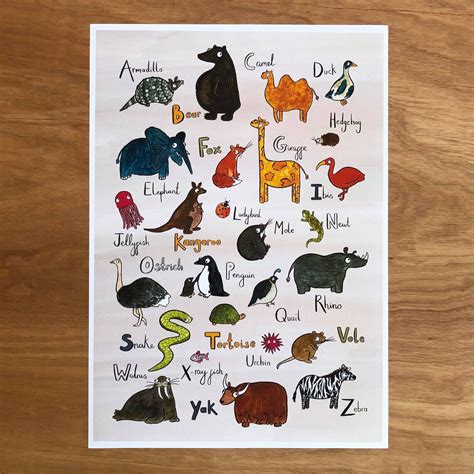 Animal Alphabet Poster Animal Alphabet Art Print A Z Etsy