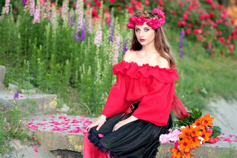 Free Images Plant Girl Flower Model Spring Red Color Autumn