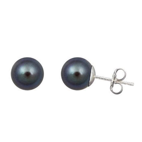 8 85mm Black Round Freshwater Pearl Stud Earring Aaa With 925